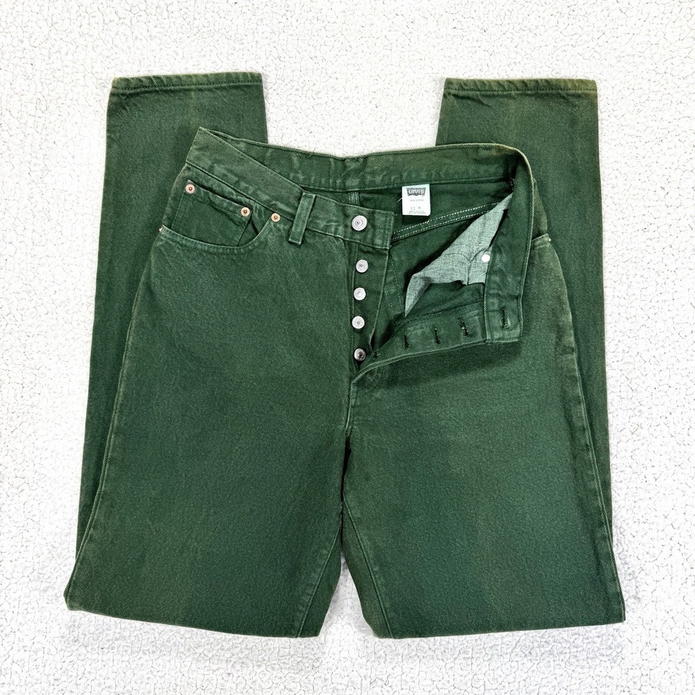 VTG '92 Levi's 501 Jeans Women's 11 M (27x32) USA Made Green Overdyed 90s Grunge